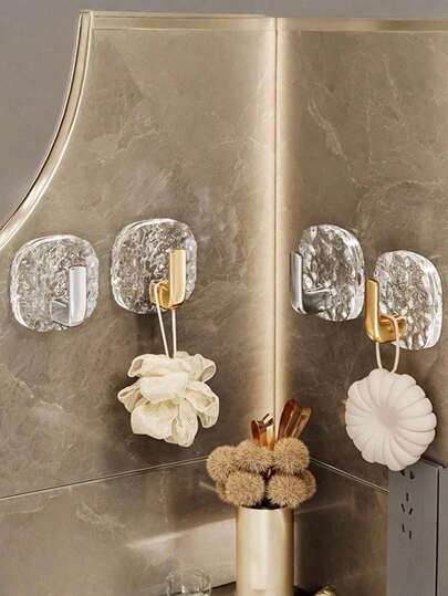 1/4 Stück Wandhaken mit Gletscherdesign, starker Klebstoff, Gold/Silber Schwerlast-Haken, wasserdichte Handtuchhaken geeignet für Badezimmertüren