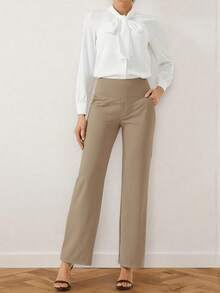 1PC Women's High-Waisted Wide Leg Pants - Ultra Stretchy Knit Trousers With Deep Pockets | Perfect For Summer Outfits For Women, Vacation Outfits Women, Spring Outfits For Women & Beach Days - 1pc 卡其色 - 查看 1