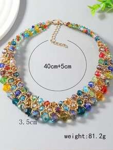 1件装时尚编织三排水晶珠项链，优雅女士款 - 三排水晶 - 查看 2