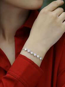Un encantador brazalete de plata de ley 925 con moissanita para mujer, regalo perfecto para bodas, propuestas, fiestas de aniversario y el Día de San Valentín - Plateado - Ver 3