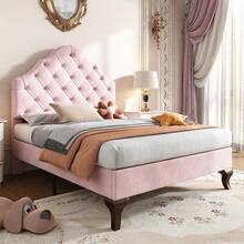 Kids Bed Frames, Headboards & Footboards - Pink + Velvet + 90cm*200cm - View 2