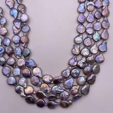 14毫米紫灰色椭圆形天然淡水珍珠，1串，40厘米/15.75英寸，孔径0.9毫米，DIY - 灰紫色 - 查看 3