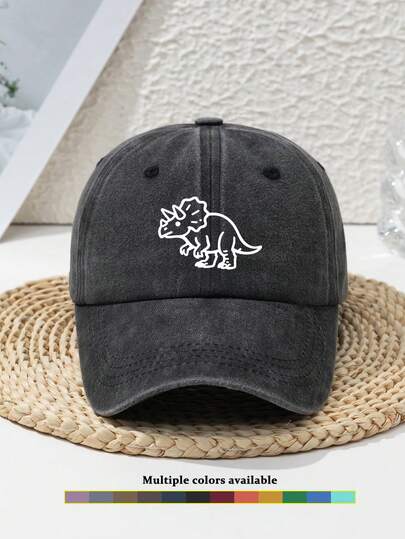 1pc Men's Cartoon Dinosaur Graphic Adjustable Distressed Baseball Cap, Outdoor Sports, Casual Street Wear, Spring/Autumn