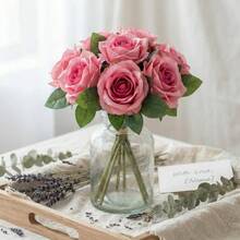 仿真玫瑰花束 长茎仿真玫瑰 丝绸花 婚礼花束 中心装饰 派对 新娘 婴儿派对 - 彩色 - 查看 1