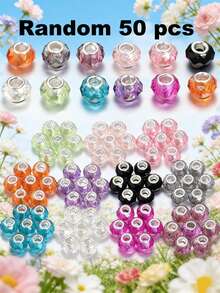 50/100 piezas Cuentas de silicona con agujero grande - Cuentas espaciadoras de acrílico agrietado surtido, adecuadas para hacer pulseras, collares, llaveros - Suministros duraderos para hacer joyas - Multicolor - Ver 15