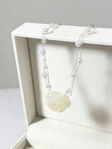 Fashion Girls Jewelry Gift 1pc Elegant Camellia Flower Pearl Delicate Floral Choker Necklace - Flower - View 1