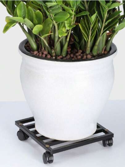 重型植物推车，2个12英寸金属方形可调节滚动支架，带4个可锁定轮子，承重380磅，适用于室内外大型植物和花盆的重型植物底座，花盆承重380磅，黑色
