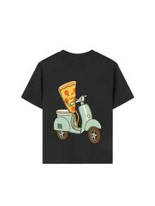 Camiseta con estampado de niño preadolescente montando una pizza, de tela suave y cómoda, adecuada para niños en deportes al aire libre, uso casual, estilo callejero - Negro - Ver 6