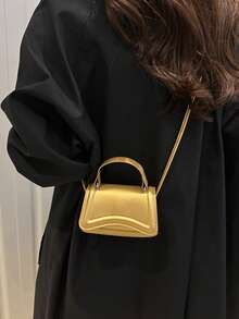 新款时尚简约休闲百搭手提包，优雅别致女士单肩斜挎包 - 金色 - 查看 5