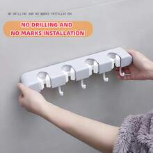 Wall-Mounted Mop And Broom Holder | No-Drill Adhesive Storage Box For Bathrooms | Heavy-Duty Plastic With Flexible Silicone Clips | Multi-Hook Design For Home Cleaning Tools | Space-Saving, Easy To Install, Bathroom Organizer And Storage - Multicolor - View 9