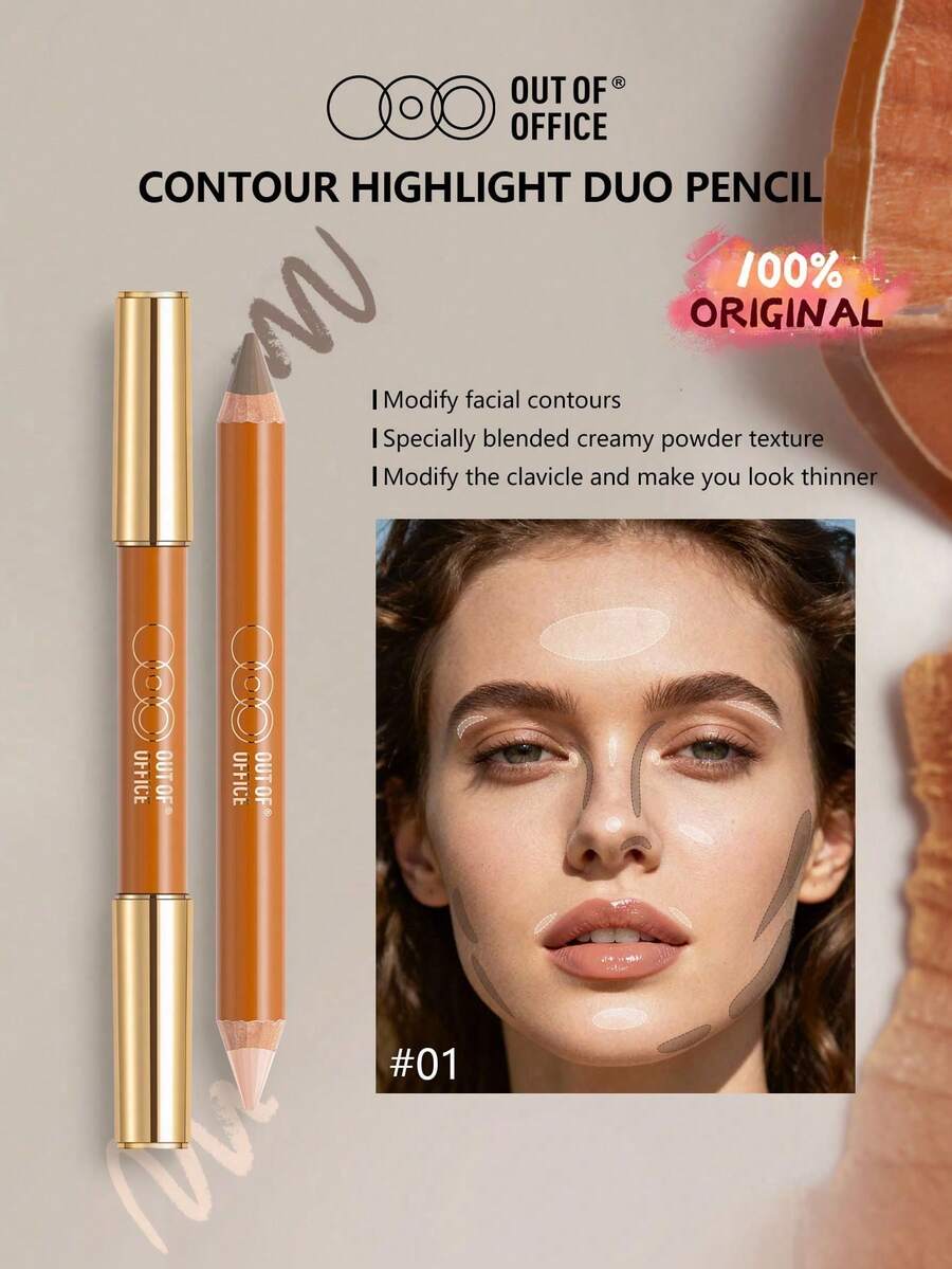 OUT OF OFFICE 二合一双头轮廓笔/高光笔，多功能面部轮廓高光笔，轮廓高光双头笔（01#，5克/0.18盎司） - #01 - 查看 1