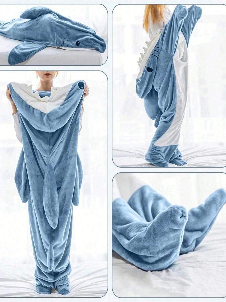 1pc Adult Shark Hooded Blanket, Shark Costume, Wearable Shark Blanket, Comfortable Shark Pajamas, Super Soft Flannel Shark Hooded Blanket, Family Shark Hooded Blanket, Wearable Shark Sleeping Bag, Women/Men Gift, Personalized Gift, Shark Hoodie Blanket, Cozy Flannel Shark Sleeping Bag Sofa Blanket New Cartoon Animal Cute Interesting Sleeping Bag Adult Style, Animal Pajamas