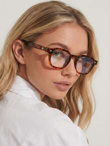 1 par de gafas de moda artísticas sin receta con marco redondo de PC con estampado de leopardo personalizado para mujer - Multicolor - Ver 1