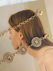 1pc Women's Gold Round Shape Cutout Metal Waist Chain, Matching Dress Accessory Boho Halloween Summer, School Fall, Autumn, Halloween - Vàng - Xem 1