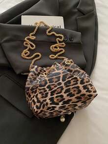 Retro Leopard Print Drawstring Bucket Bag, New Arrival Small Niche Design Chain Shoulder Crossbody Bag For Women - Multicolor - View 10