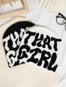 1顶/2顶 女士时尚Y2K“THAT GIRL”提花针织帽，保暖且适合秋冬季日常佩戴 - 彩色 - 查看 16