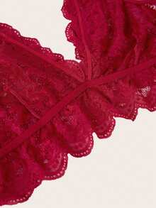 Conjunto de lencería sexy con encaje floral para mujer de talla grande - Burdeos - Ver 7