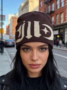 男女街头风针织帽 - 哥特提花图案，酷炫甜美美学，适合Y2K及街头风格的冬季保暖帽 - A - 查看 15