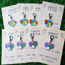 10个心形拼图钥匙扣，附赠励志团队建设卡片，可作为激励人心的感谢礼物、口袋拥抱、情人节、生日、返校感谢、自闭症意识宣传钥匙扣，耐用钥匙扣配件 - 彩色 - 查看 4