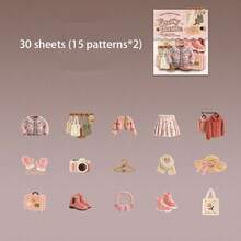 30张/包贴纸，毛绒家居系列，可爱精致的硬卡纸贴纸，剪贴簿用品和笔记本配件，可用于装饰卡片、相框、电脑、手机壳、水杯、旧杂志、铅笔盒、行李箱、桌面装饰贴纸、返校季贴纸、学校用品文具趣味贴纸 Kindle - 貼紙包 - 查看 16