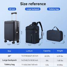 Tidal flash 20 Inch Carry On Luggage 3 Piece Set, Hard Shell Suitcase Aviation Certification With Travel Backpack & Toiletry Bag, TSA Lock ,360° Spinner Wheels For Women And Man Spring Travel,Vacation,Business Trip,Graduation Trip, Mother's Day Gift - Màu xanh lam - Xem 7