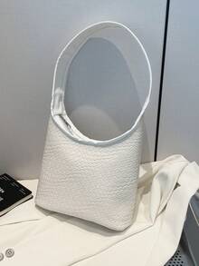 Fashionable Woven Square Shoulder Bag For Women - White - View 5