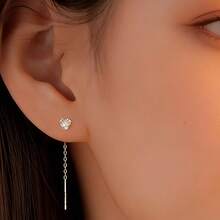 1对S925纯银奢华心形锆石耳环，镶嵌合成锆石，优雅高贵的珠宝礼物 - 銀色 - 查看 2