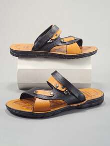 2025 New Summer Men's Leather Sandals, Outdoor/Beach Dual-Use Breathable Soft Bottom Slippers - Black - View 12