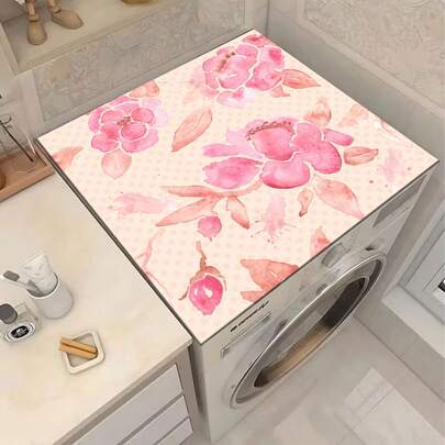 1片波点水彩玫瑰图案多用途吸水垫，涤纶防溢台面保护垫，适用于厨房、餐桌、餐具晾干、洗衣机、咖啡机、浴室盥洗台、厨房配件、派对用品