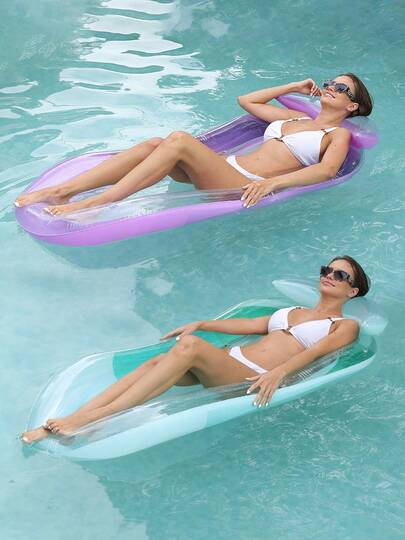 1/2pcs Inflatable Pool Float, Size 150 X 75 Cm, With Mesh Sleep Surface And Headrest, Suitable For Single Person Use, Foldable Backrest, Summer Beach Lake Water Floating Accessory
