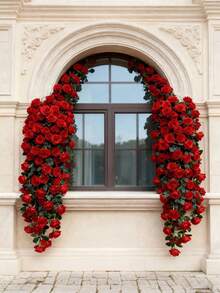 1/2pcs 35 Inch 18 Flower Head Artificial Rose Vine, Faux Flowers, Red Artificial Rose Hanging Garland, Suitable For Mother's Day Gift, Graduation Ceremony, Bathroom, Room Decor, Wedding Backdrop, Bridal Shower, Birthday Party, Home Living Wall, Garden Arch, Balcony, Outdoor Fence - Multicolor - View 4