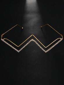 1pc Gold Fashionable Crystal Wavy Eyeglasses Frame, Jewelry Decoration For Women - Gold - View 2