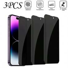 3pcs Anti-Peeping Tempered Glass Screen Protector Compatible With IPhone 11, 12, 13, 14, 15, 16, 17 Series - Black - View 7