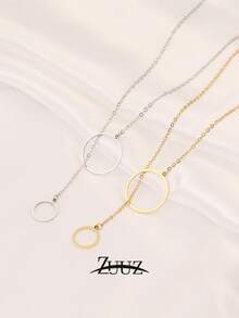 1pc Minimalist Stainless Steel Double Circular Charm Necklace For Women Round Pendant Necklace Adjustable Clavicular Chain Neck Jewelry Gifts - necklace - View 3