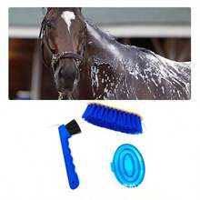 3pcs Horse Grooming Tool Set: Plastic Mane Brush, PVC Massage Brush, Hoof Pick Brush - Complete Stable And Equestrian Care Kit For Horses, Ponies, Mares - Essential Horse Grooming Tools, Horse Fashion Brush, Horse Brush Set, Horse Brush, Horse Tack, Horse Brush, Horse Care Products Set - Black - View 2