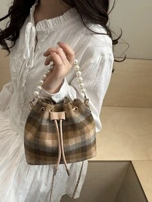 Dedoo Women's Minimalist Chain Strap Plaid Crossbody Bag - Brown - View 4