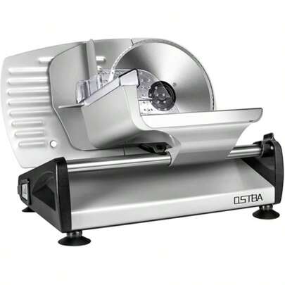 rebanadora eléctrica, rebanadora de jamón, hoja de acero inoxidable, grosor de ajuste de 0 a 15 mm para jamones, embutidos, panes, carnes, etc. potencia de 110 Watts, cuchilla de disco de 19 cm de diámetro