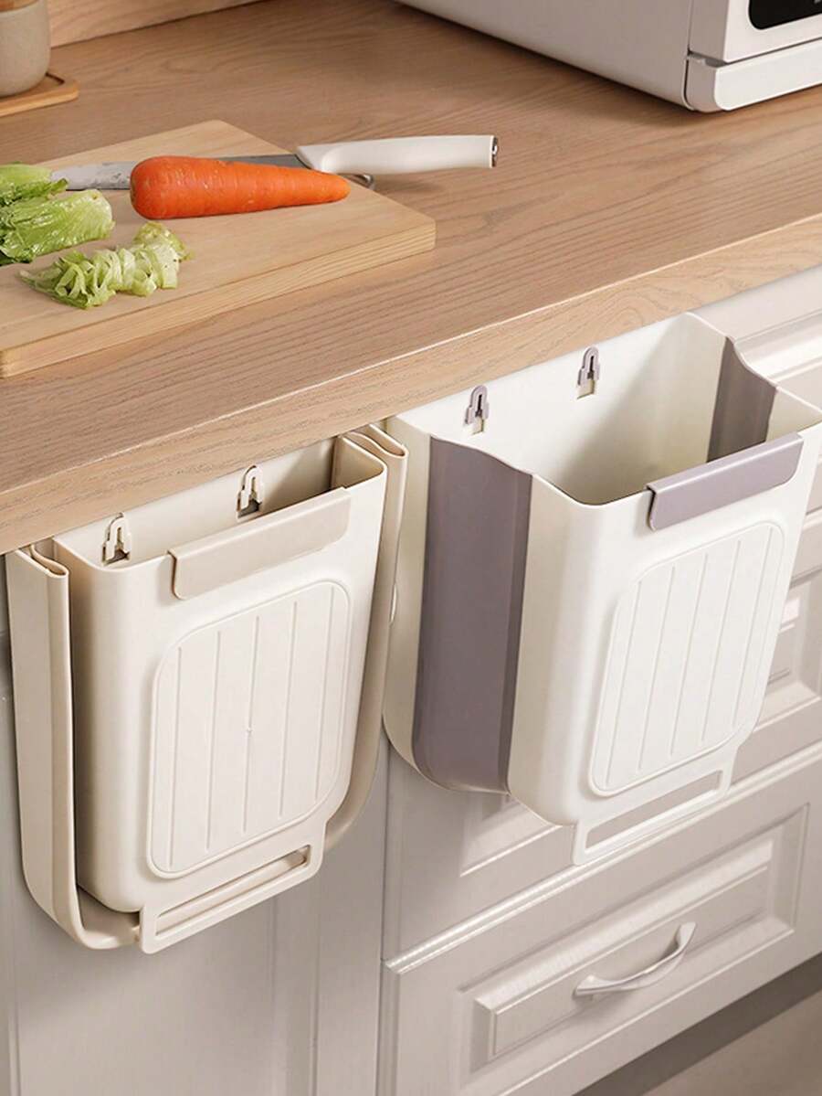 1pc Kitchen Foldable Trash Can Household Cabinet Hanging Garbage Storage No Bending Thick Large Diameter Garbage - Multicolor - View 1