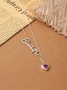 Customized Birthstone Name Necklace, Personalized Birthstone Name Necklace, Stainless Steel Customized Jewelry, Women's Jewelry, Perfect Gift For Birthday, Wedding, Anniversary, New Year, Christmas - Multicolor - View 5