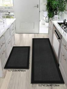 1pc Black Minimalist Style Kitchen Rug, Non-Slip, Suitable For Indoor Decor, Living Room, Bathroom, Bedroom, Doormat, Carpet And Outdoor Carpet, Made Of Polyester Fiber, Easy To Clean And Machine Washable, Applicable For All Seasons And Festivals - Black - View 7