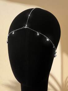 1pc Minimalist Silver Tassel Waterdrop Rhinestone Headpiece, Suitable For Women's Daily Wear, Travel, Party, Gathering, Banquet And Dance Occasions - Silver - View 5