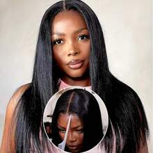 34英寸 5x5 即戴即用 无胶直发假发 预剪蕾丝假发 预拔毛 Jessenia 巴西直发真人发假发 女士款 - Natural Black - 查看 2