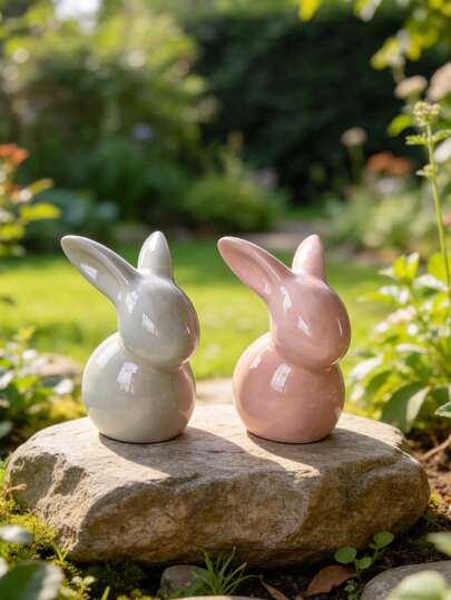 1pc Rabbit-Shaped Ceramic Craft, Cute & Minimalist Style, Outdoor Garden Decor, Yard Ornament | Perfect For Balcony, Patio, Garden, Yard, Holiday & Party Decoration