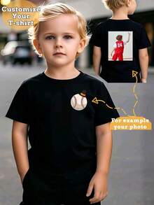 Custom Kids T-Shirt For Boys – Printable Name, Photo, Or Pattern, Soft Breathable Fabric, Crew Neck, Machine Washable, Ideal For Birthday Parties, Sports Teams, School Events, Summer Casual Wear, Available In Black, White, Red, And More - Black - View 2