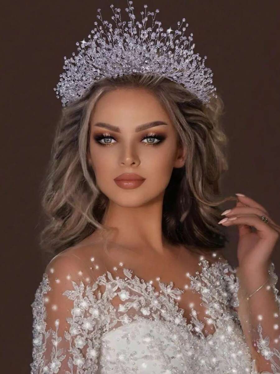 1 pieza Corona de novia glamorosa, diadema con cristales de estrás brillantes, adecuada para boda, fiesta, Pascua