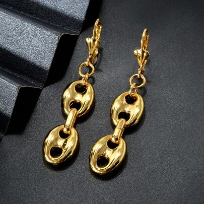 1 Pair Fashionable & Elegant 18K Gold Plated Copper Pig Nose Lotus Clip-On Earrings, Versatile Daily Wear Jewelry For Women