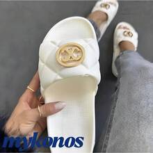 Women's Slide Sandal With Cloud Quilted Detail, Luxurious, Comfortable, And Soft - trắng - Xem 1