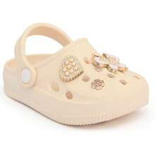 Girls' Clog Sandal With Removable Pearl And Rhinestone Buttons, Luxury New Release. - Beige - View 3