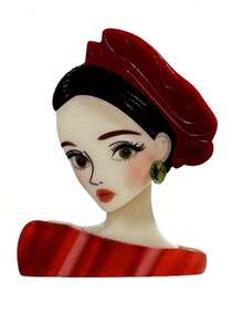 1pc Elegant Vintage Woman Wearing Headscarf & Dress Portrait Brooch, Handmade Acrylic Board Spring/Summer New Fashion Lapel Pin Backpack Accessory - Acrylic Brooch - View 4
