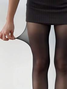 1双黑色半透明女士超薄高腰过膝长筒袜，搭配连衣裙的理想之选，绝佳的圣诞礼物 - 黑色 - 查看 1